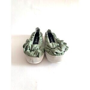 VIC MATIÉ Sage Green Leather Sneakers, Sculptural Ruffle Shoes